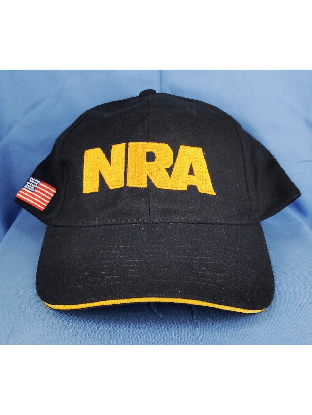 NRA Black Hat Yellow Logo USA Flag Side Patch Adjustable Cap Shooting Hunting